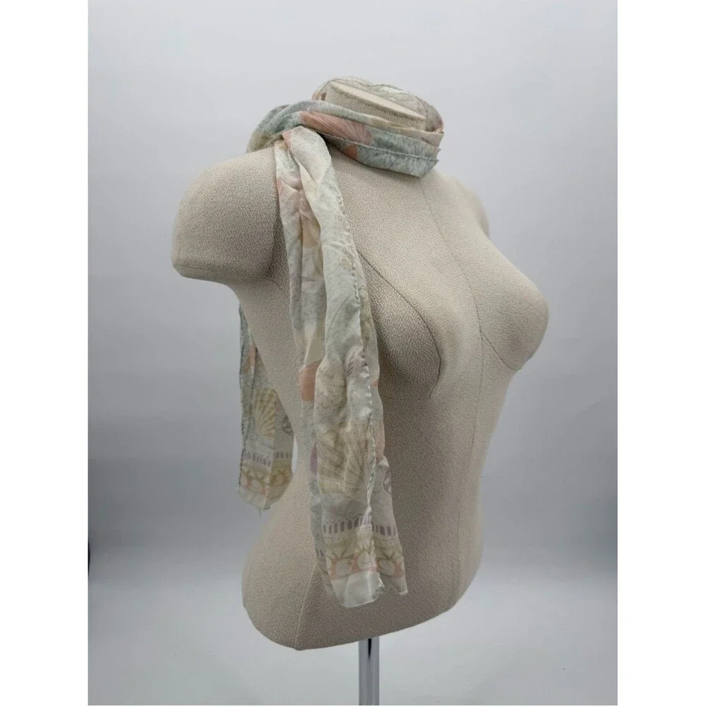 Liz Claiborne Vintage Pastel Seashell Print Scarf Beach Coastal Wrap Accessory